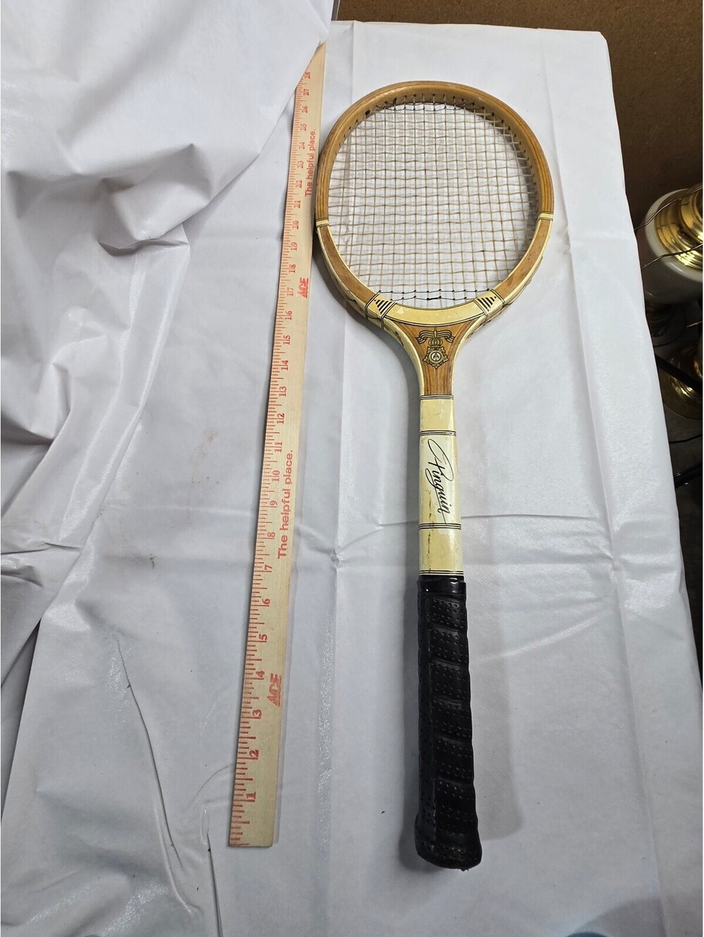 Vintage Pinguin Wooden Tennis Racket with Leather Grip - Good Condition